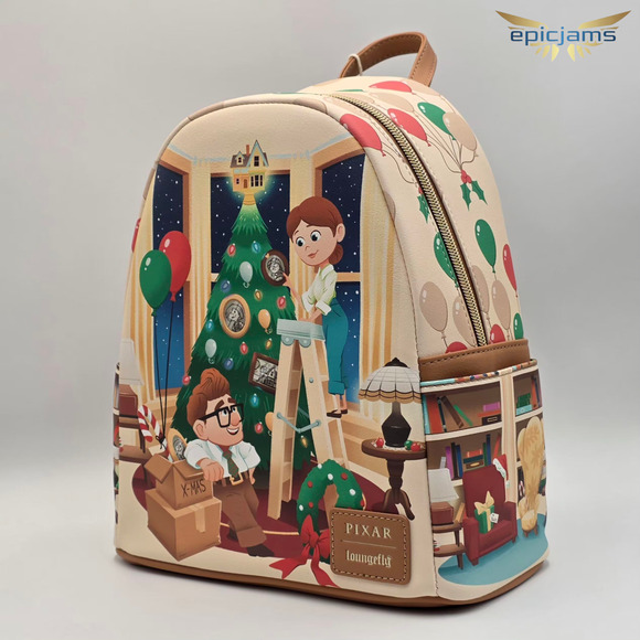Loungefly Disney Pixar Up Carl & Ellie Christmas Tree Brown Mini Backpack Bag - Picture 2 of 6